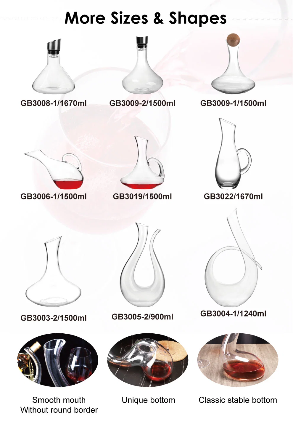 500ml Luxury Special Shape High Quality Glass Wine Decanter for Sale