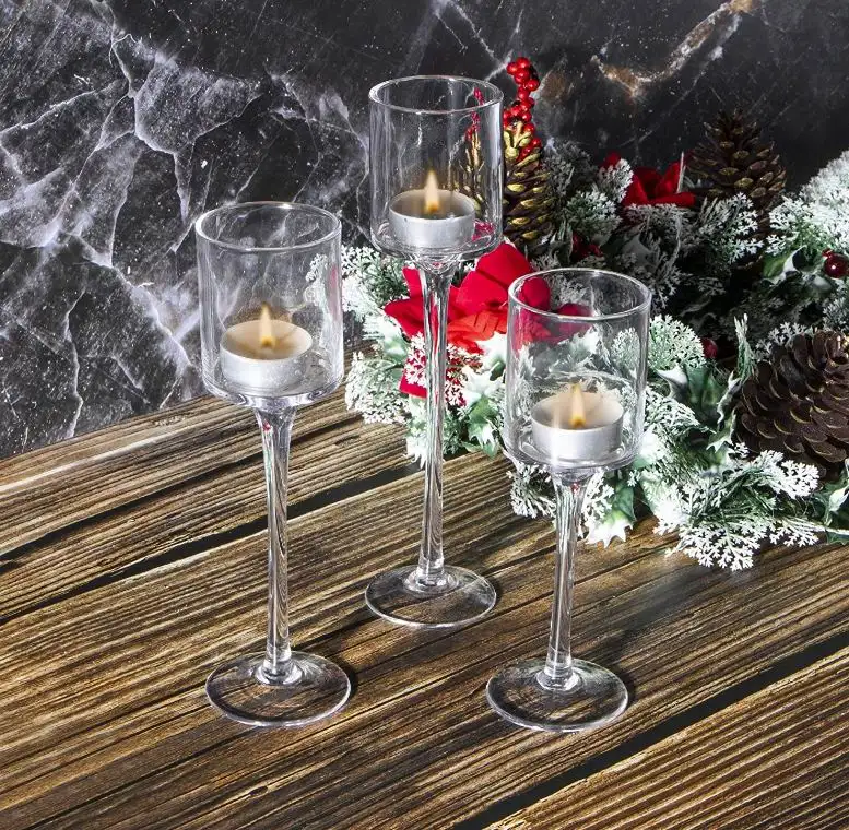 3 PCS Crystal Glass Candlestick &amp; Tealight Candle Holders