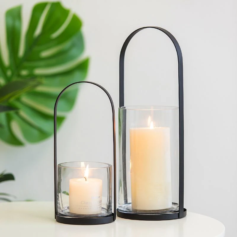 Hand Blown Glass Candle Holder with Metal Stand for Home Decor
