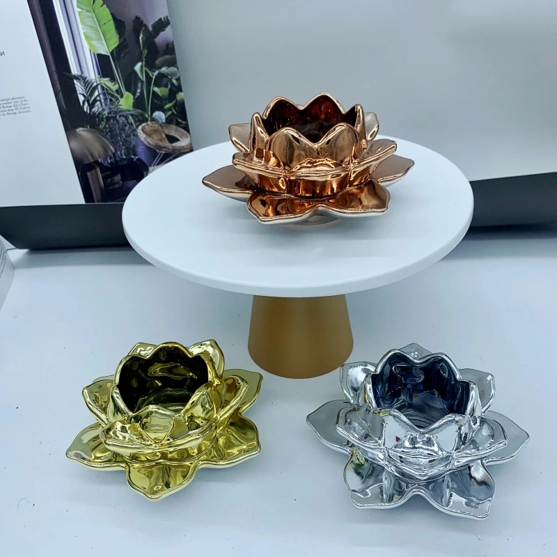 Buddhist Articles Colored Glaze Lotus Lamp Butter Lamp Holder for Buddha Oil Lamp Candle Holder Electroplated Glass Candlestick Furnishings Home Decoration Furn