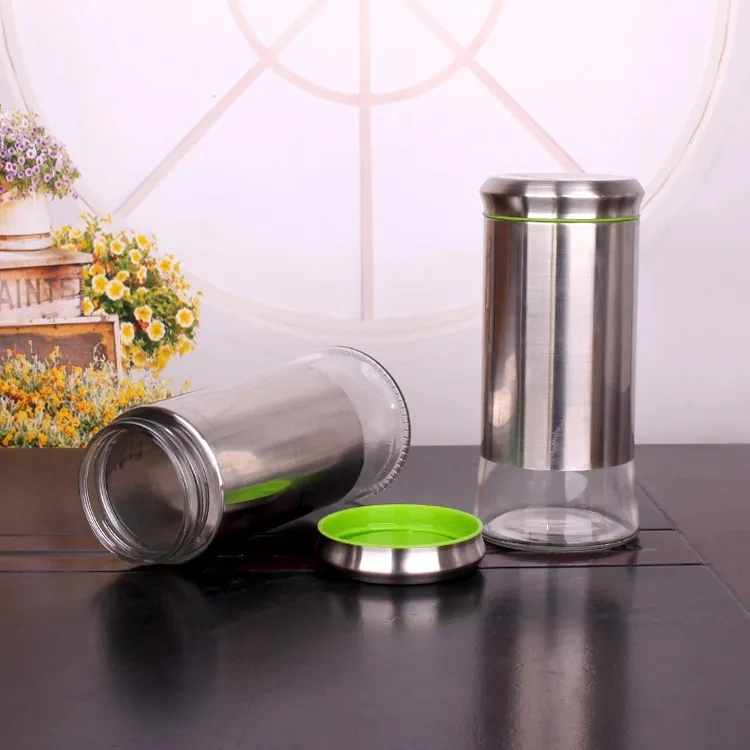 Stainless Steel Covered Glass Canister Kitchen Glass Storage Jar