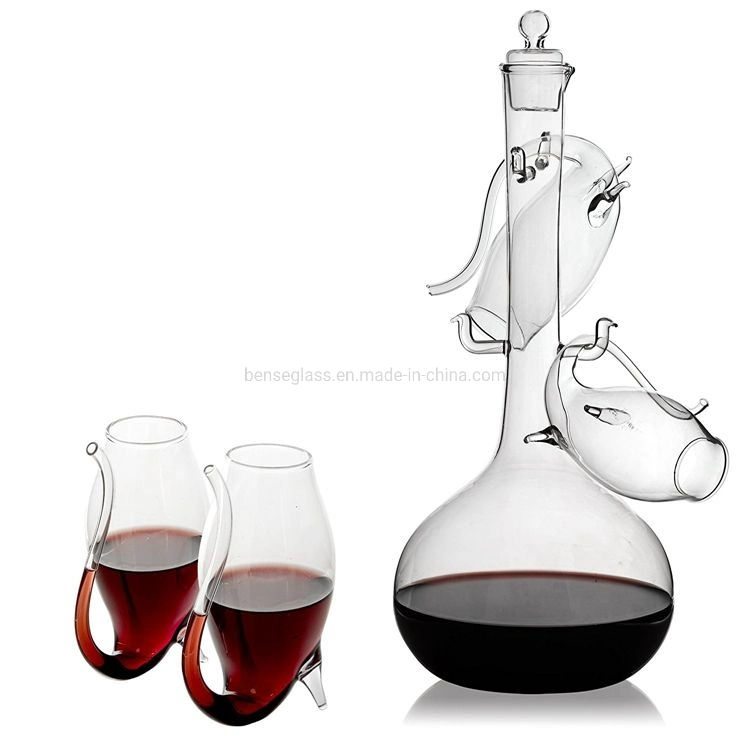 Hand Blown Glass Wine Decanter Crystal Whiskey Decanter with Cups Wine Glasses Set