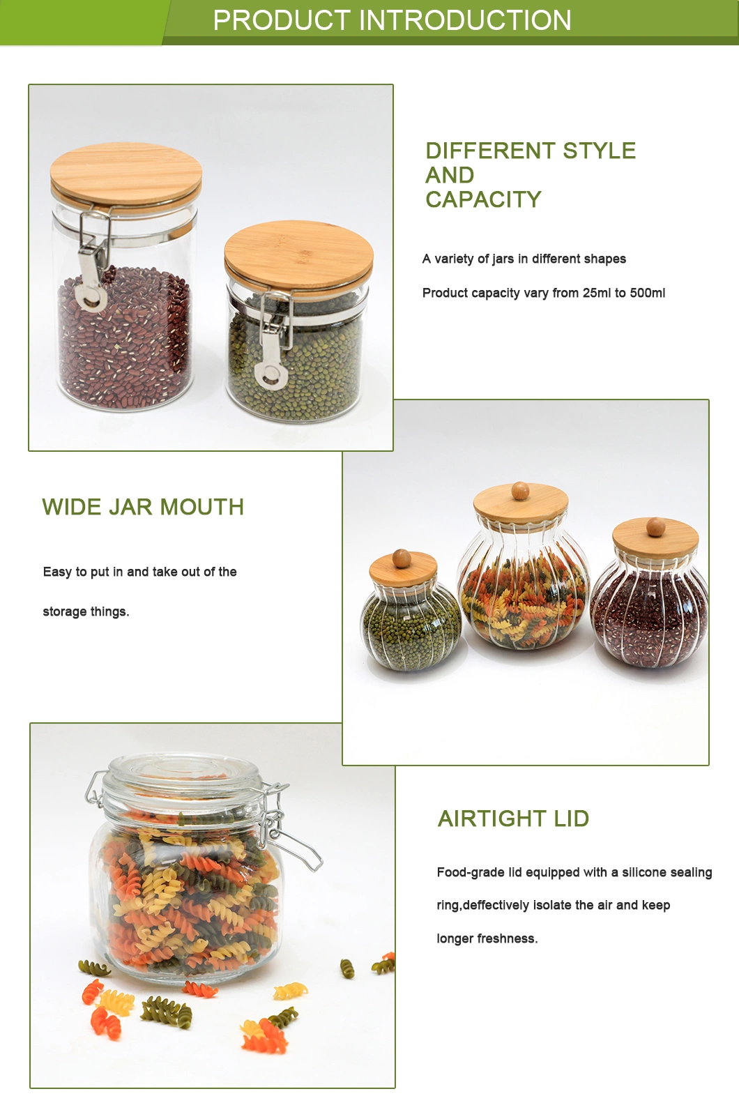 Customized High Borosilicate Hexagon, Square, Round Honey/Jam/Pickle/Coffee/Candle/Mason/Pudding/Yogurt/Tea/Kitchen Food Storage Clip-on Glass Jar Manufacturer