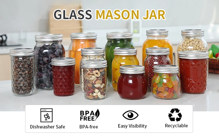 Top Quality Colored 150ml 750ml 1000ml Glass Mason Jar with Lids