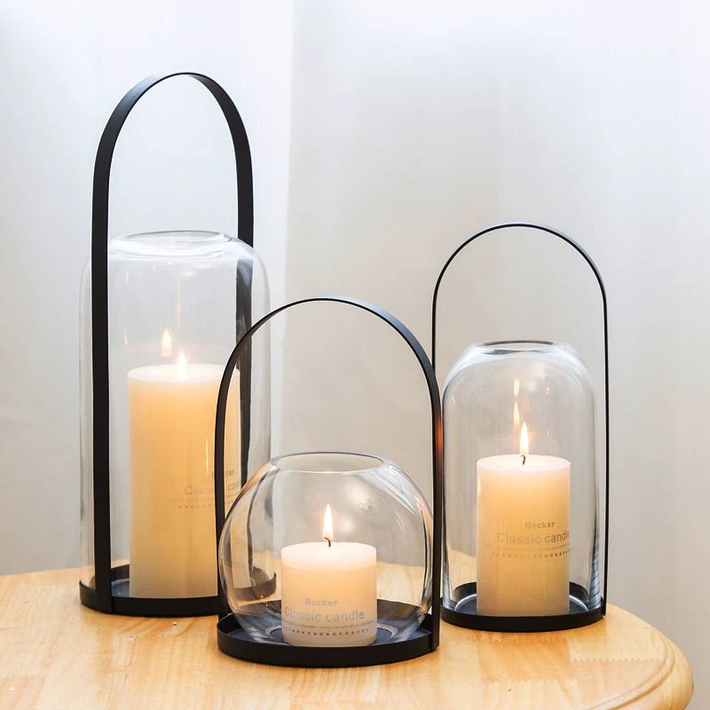 Hand Blown Glass Candle Holder with Metal Stand for Home Decor