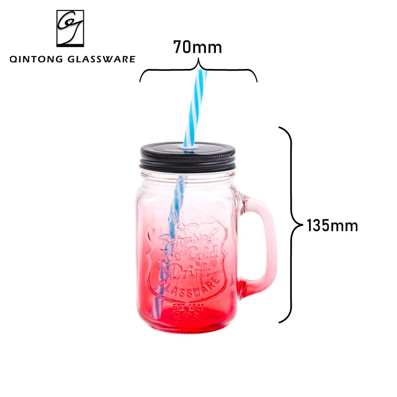 Wholesale 500ml 16oz Mason Glass Jar with Handle Lids and Straws for Drinking Preserving
