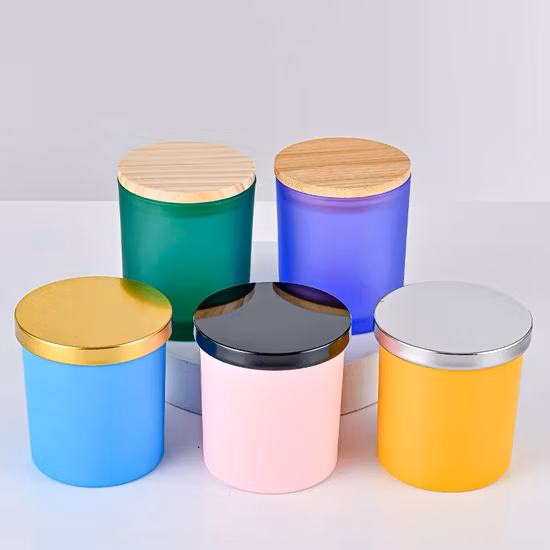Wholesale 6oz 8oz 315ml Round Glass Candle Cup Glass Candle Bottle Glass Candle Container Glass Canlde Jar with Sealing Bamboo Lid for Candle Making