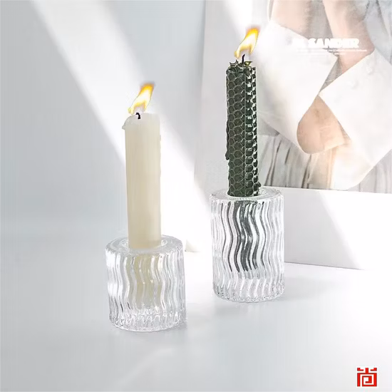 Fabulous Water Ripple Design Column Shape Glass Pillar Candleholder for Table Decor