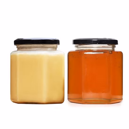 Wholesale Empty Hexagon 730ml 500ml 250ml 200ml Jams Spice Honey Glass Jar with Metal Lid