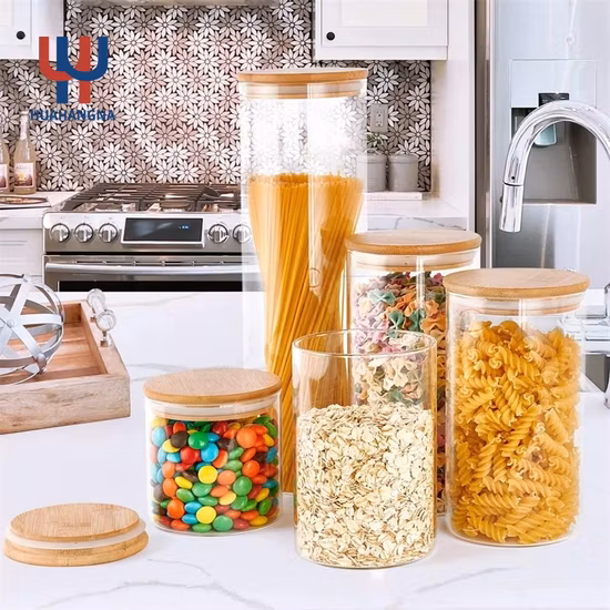 Glass Jar, Food Jar, Glass Food Storage Containers Glass Storage Jar with Airtight Bamboo Lids Kitchen Glass Canisters for Coffee, Flour, Sugar, Candy, Cookie