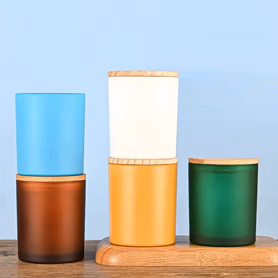Wholesale 6oz 8oz 315ml Round Glass Candle Cup Glass Candle Bottle Glass Candle Container Glass Canlde Jar with Sealing Bamboo Lid for Candle Making