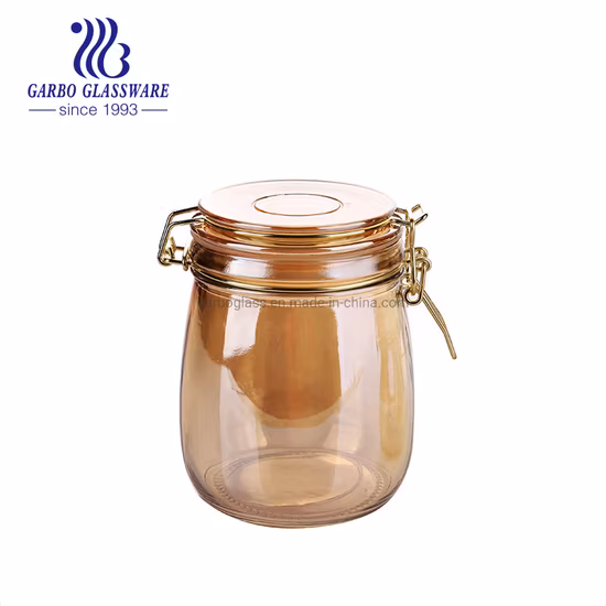 500ml 700ml Food Grade Electronic Iron Plating Glass Jar Design Golden Color Manson Glass Storage Jars with Airtight Clamp Lid for Honey, Dry Food, Pasta, Spice